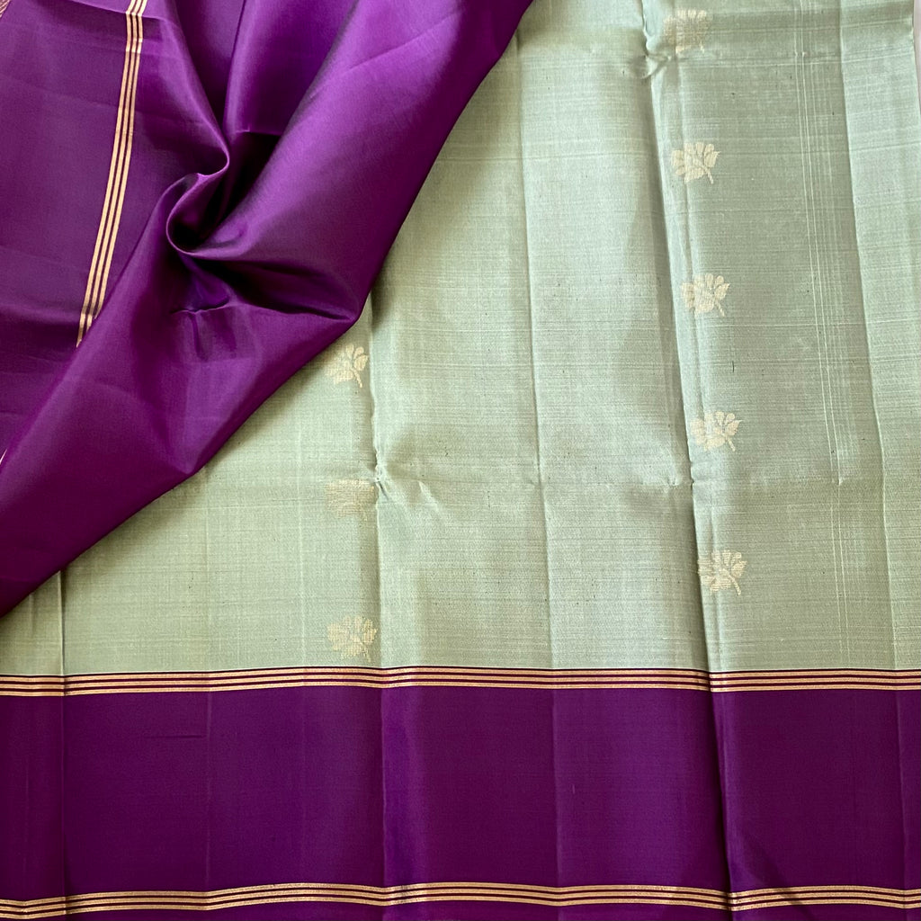 Mint Green with Purple Designer Light weight Pure Silk