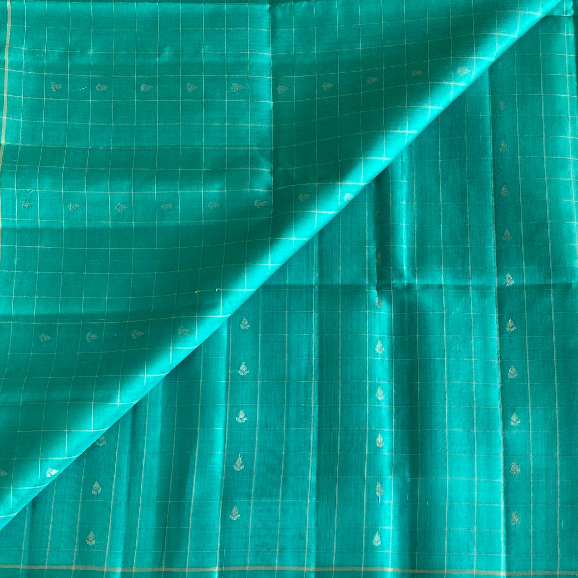 Turquoise Designer Pure Silk Saree With Golden Beige Pallu