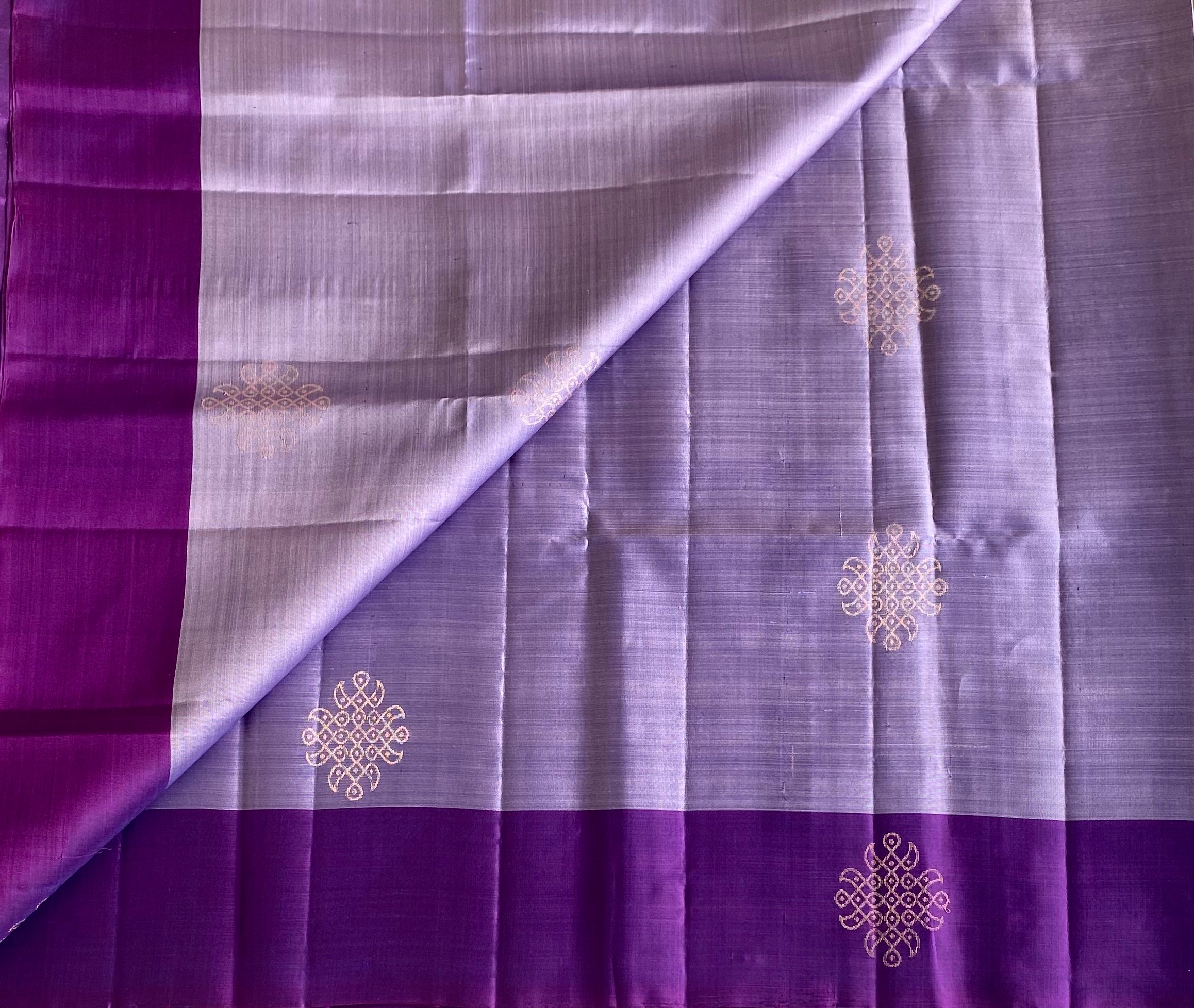 Metallic Lavender Designer Pure Silk Saree With Royal Purple Pallu