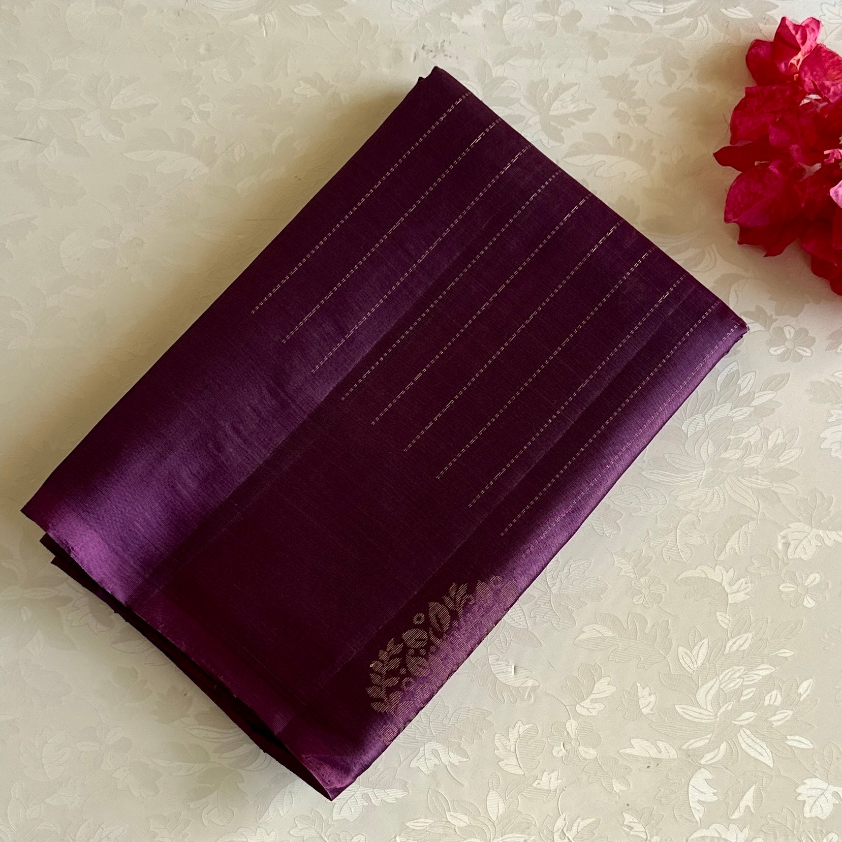 Plum Purple Designer Pure Silk Saree With Antique Gold Border And Pallu