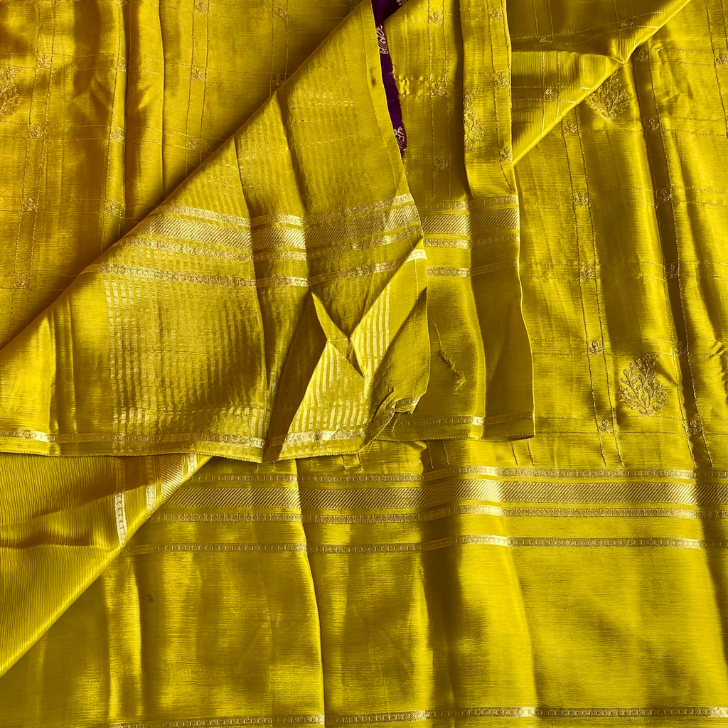 Chartreuse Soft Crepe Silk Saree With Aari Embroidered Work