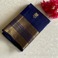 Midnight Navy Blue Designer Pure Silk Saree With Zari Gold Border And Pallu