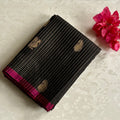 Black zari checkered pure silk with peacock & paisley motifs