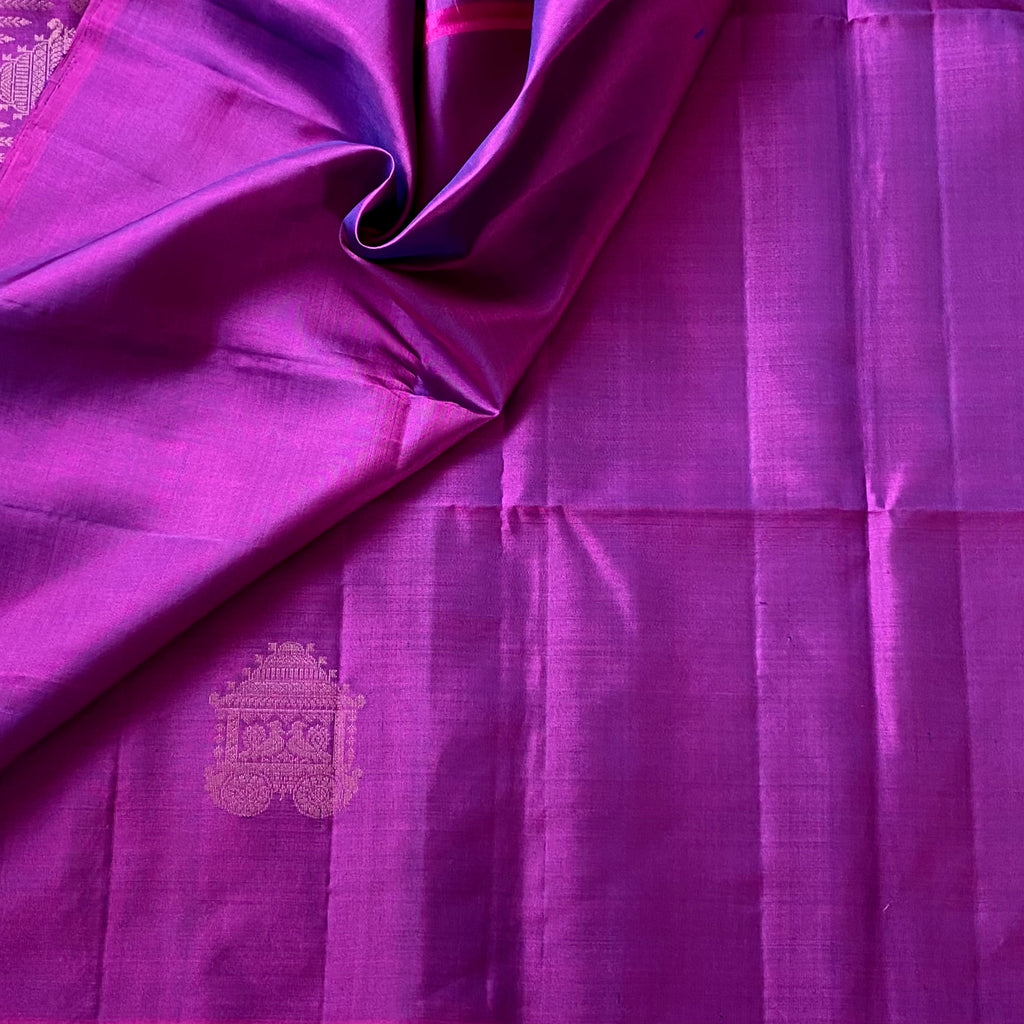 Elegant Magenta Gold Brocade Saree With Chariot Motif Pallu Tassels