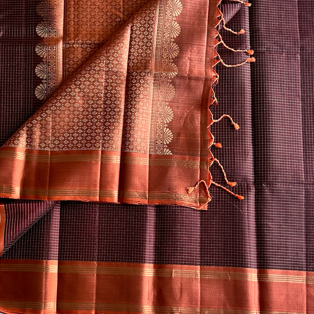 Plum Rust Orange Zari Border Saree Traditional Festive Woven