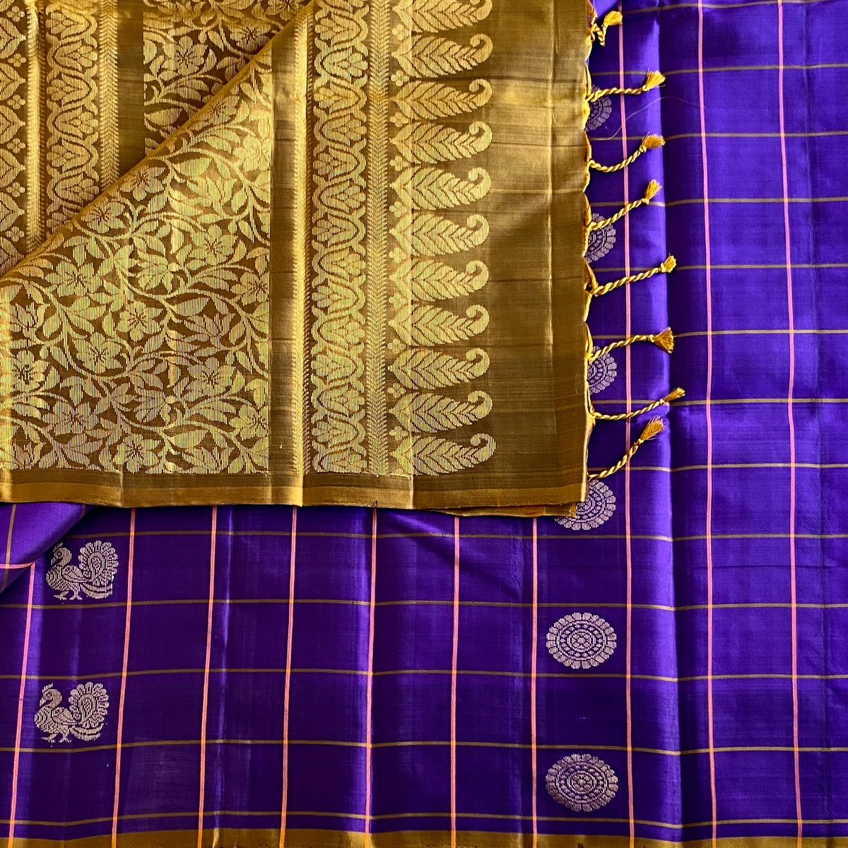 Royal Purple Designer Pure Silk Saree With Antique Gold Pallu