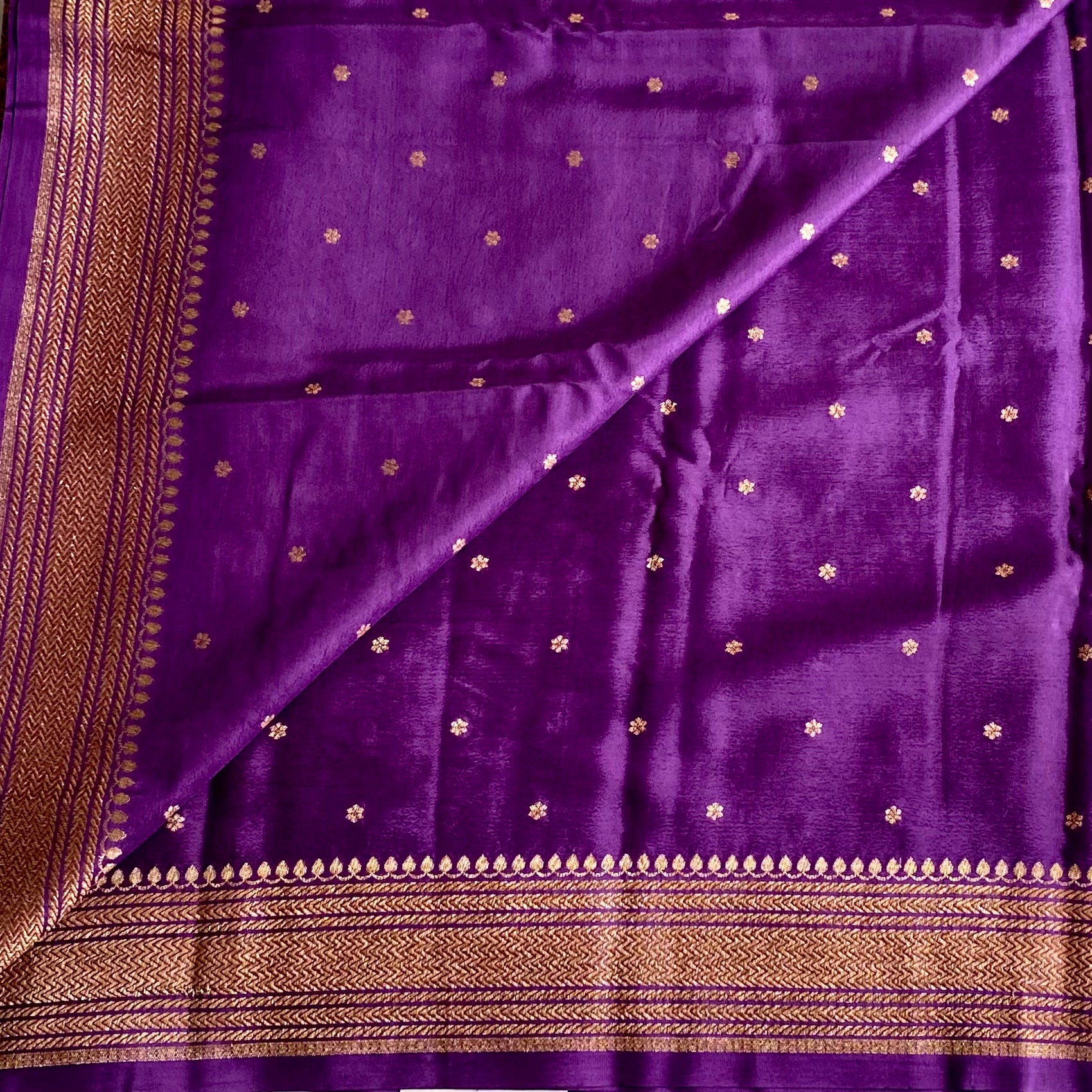 Royal Purple Banarasi Crepe Silk Saree With Antique Gold Pallu
