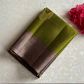 Olive Green Designer Pure Silk Saree With Taupe Grey Pallu