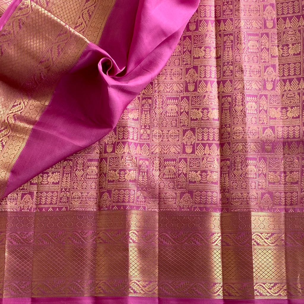 Dusty Rose Designer Brocade Pure Silk With Lilac Pink Pallu