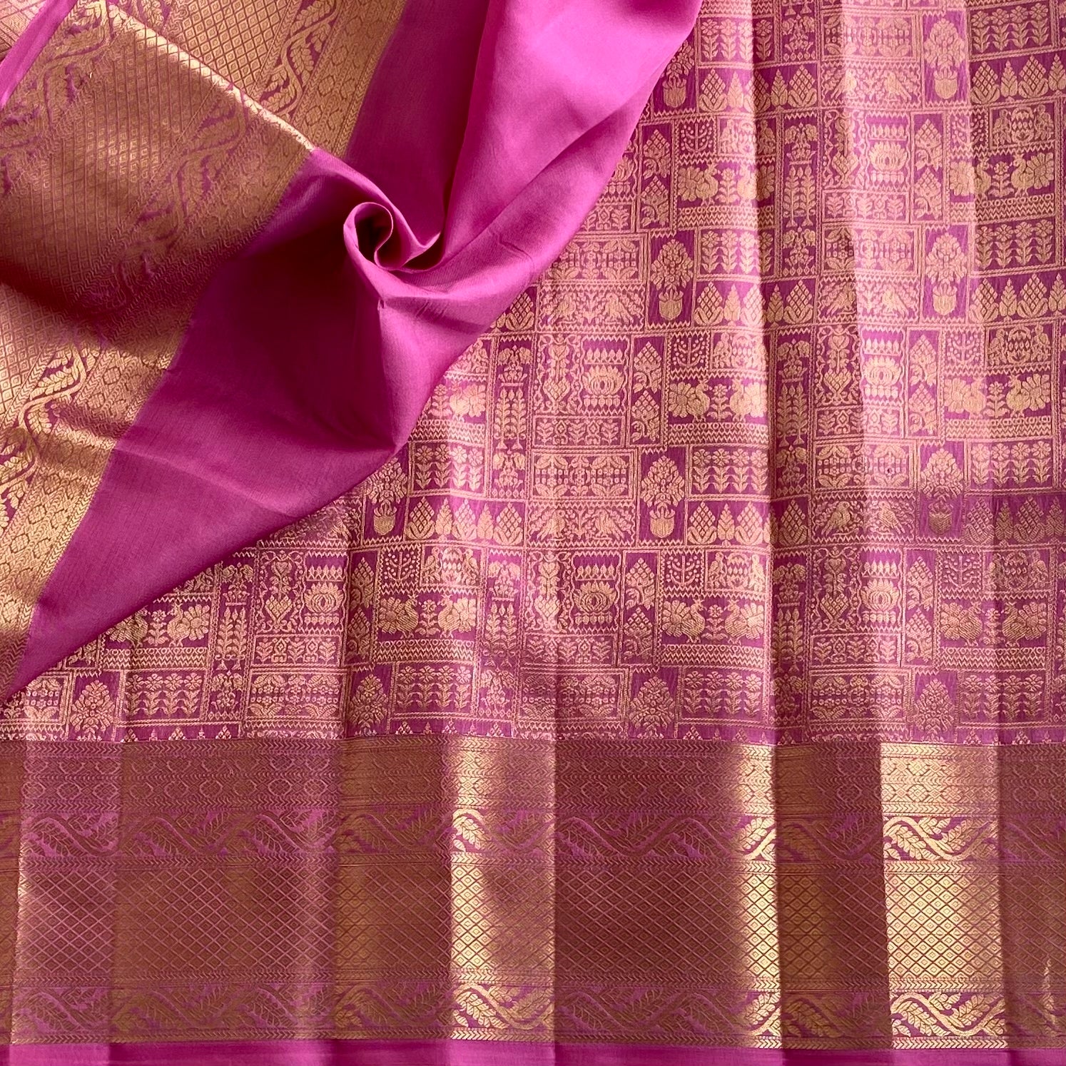 Dusty Rose Designer Brocade Pure Silk With Lilac Pink Pallu