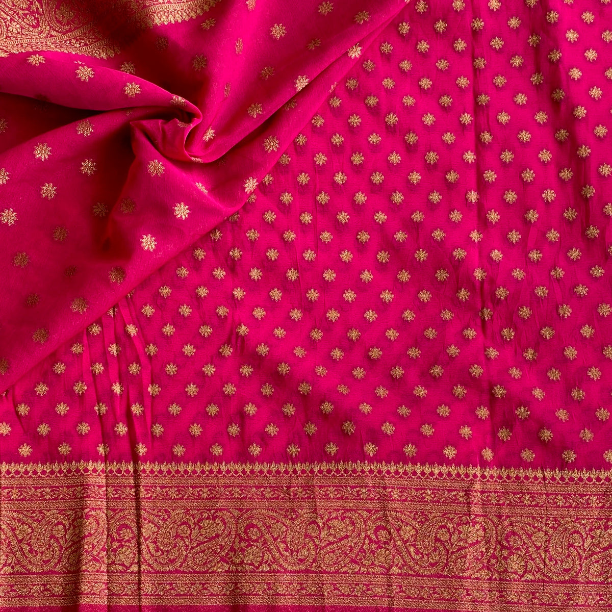 Rani Pink Soft Tussar Silk Saree With Antique Brocade Pallu