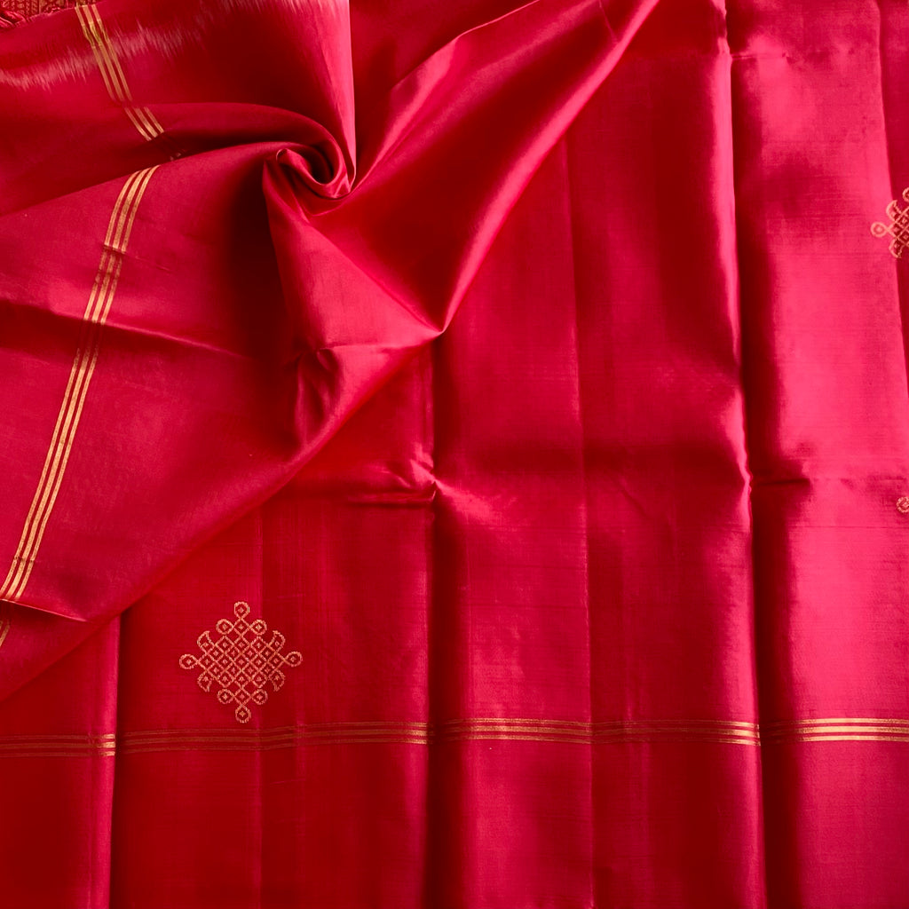Rani Pink Designer Pure Silk Saree With Kollam Zari Butta
