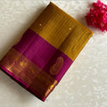 Mustard Gold & Deep Magenta Kanjeevaram Pure Zari Silk With intricate