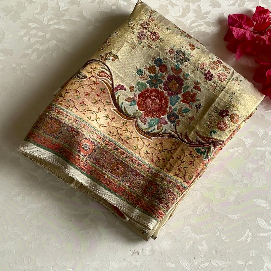 Ivory Beige Soft Premium tissue Silk Saree With Designer Meenakari Weave