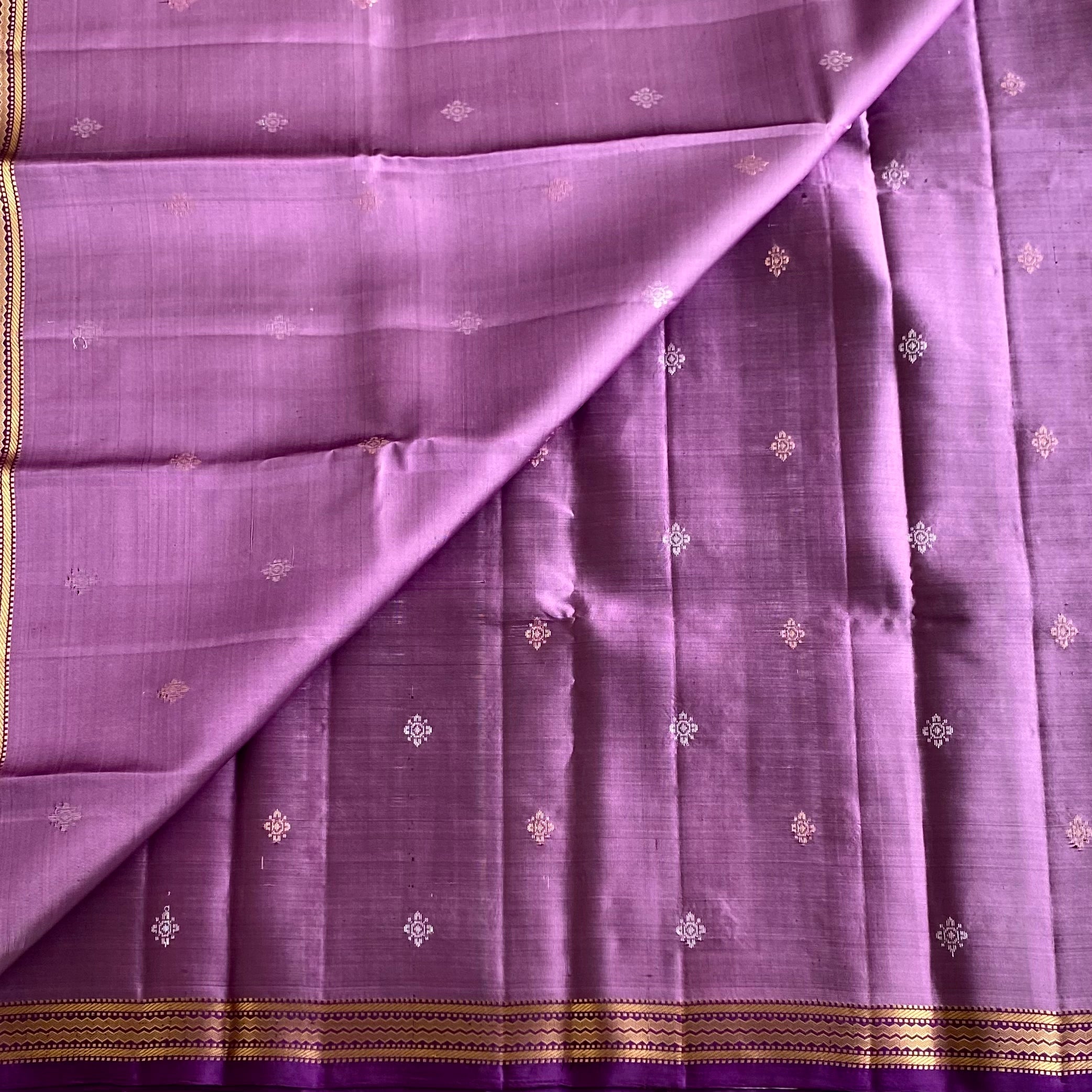 Heather Purple Designer Pure Silk Saree With Antique Gold Zari Work