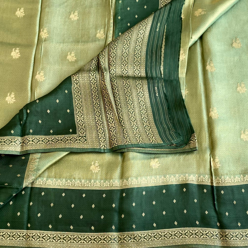 Mint Dual shaded Green Soft Crepe Silk Saree With Emerald Green Pallu
