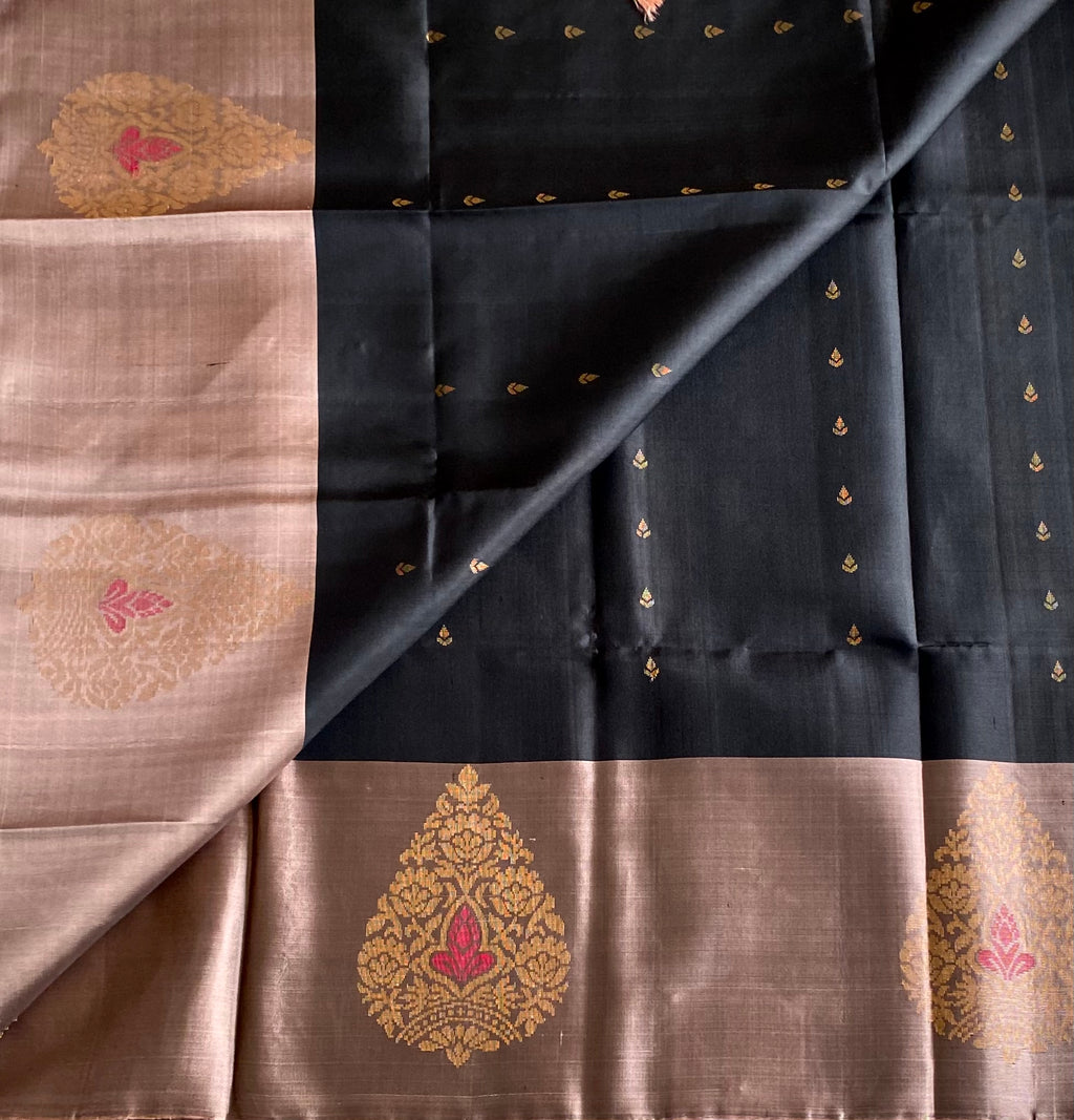 Drop Dead Gorgeous Black with Metallic Copper Designer pure silk