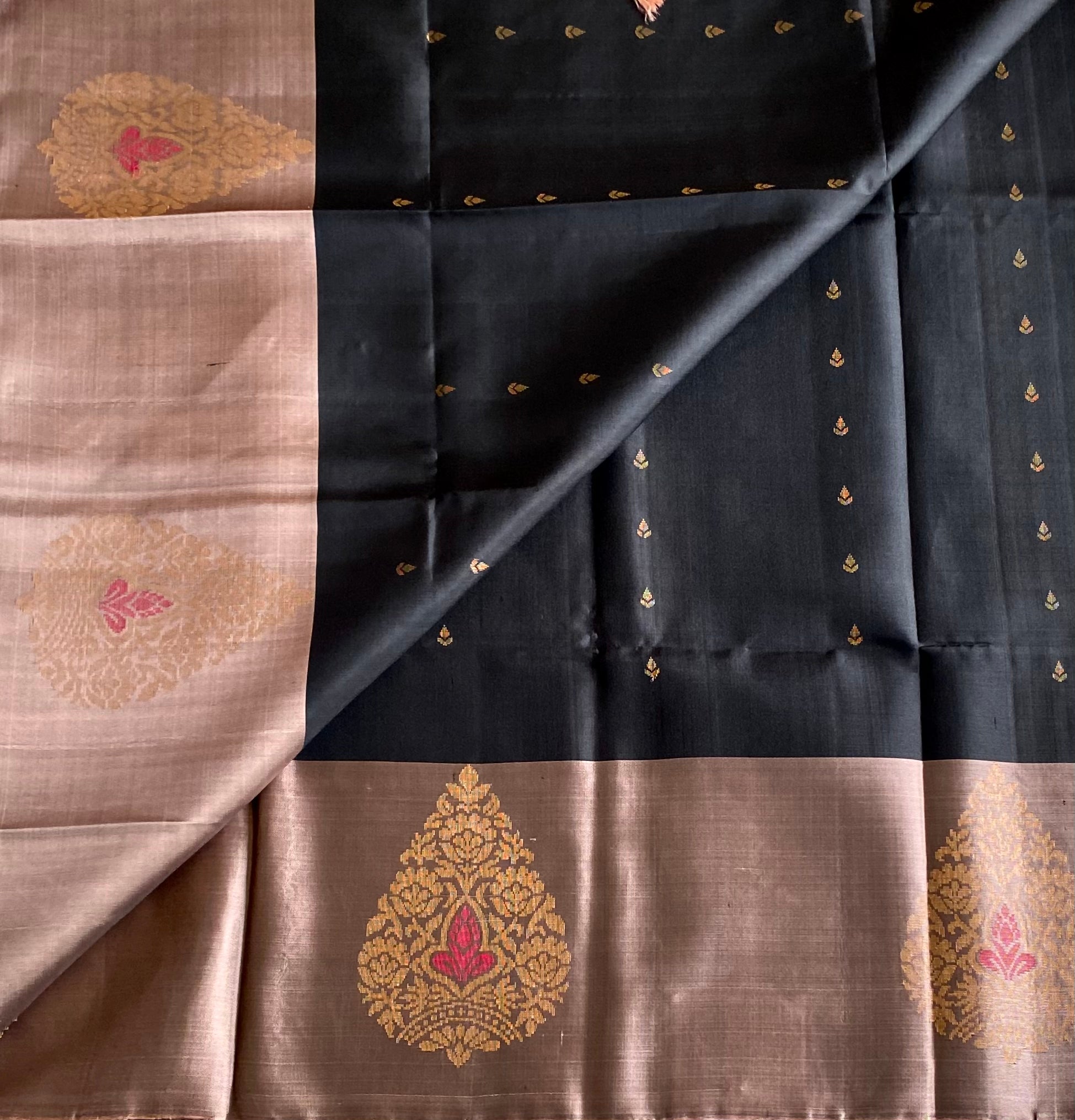Drop Dead Gorgeous Black with Metallic Copper Designer pure silk