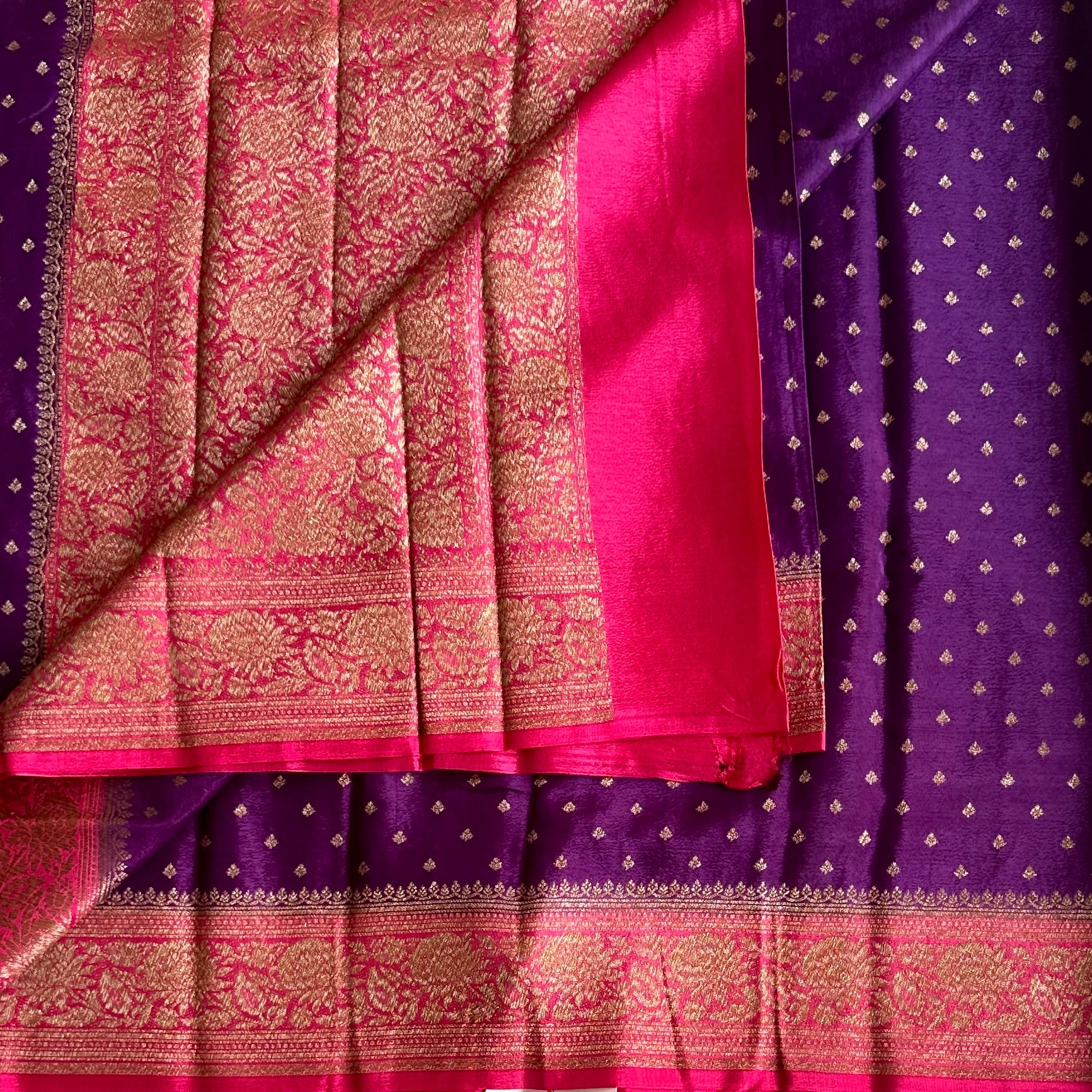Magenta Purple Brocade Saree Gold Zari Floral Woven Luxury Traditional