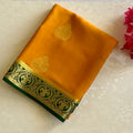 Rich mustard with bottle green designer pure Mysore silk