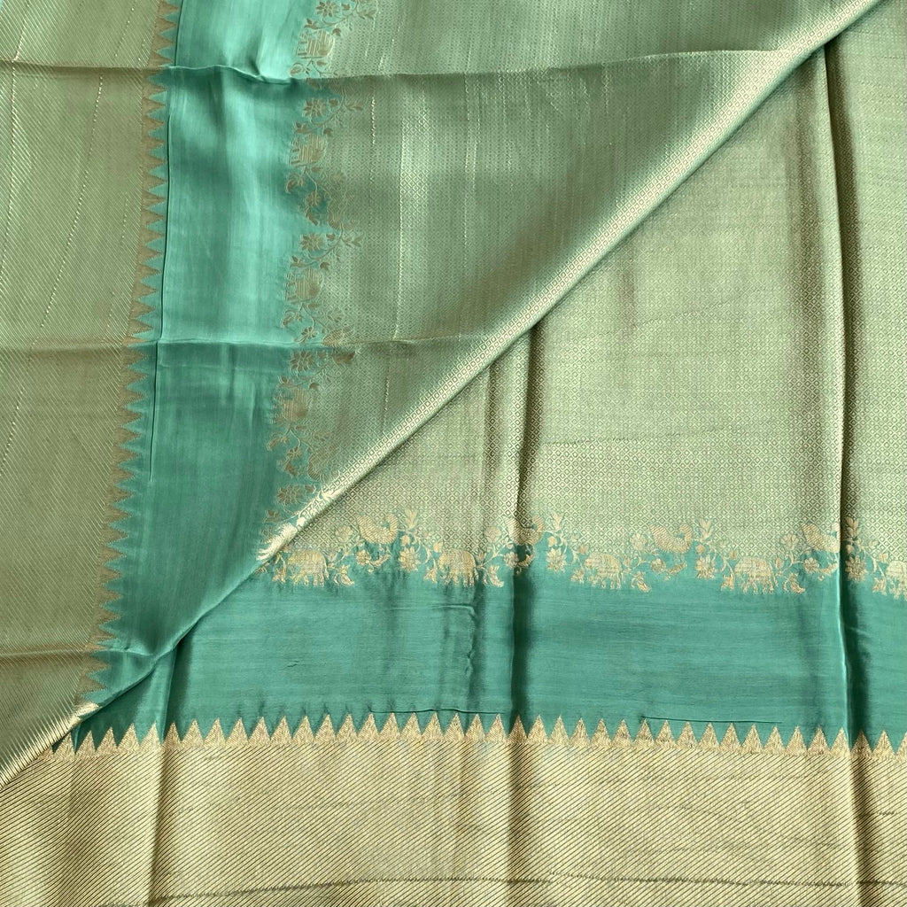 Persian Green With Rosso Red Soft Tussar Silk Saree