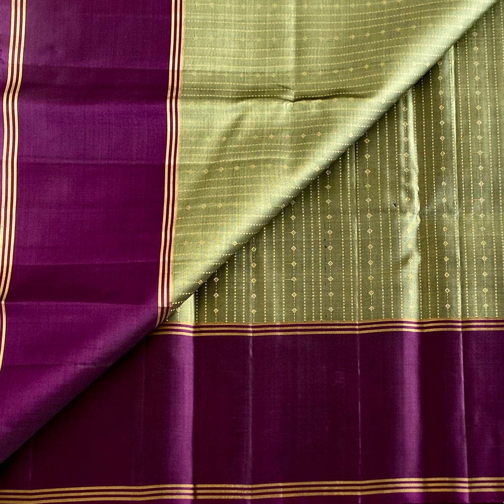Olive Green Plum Purple Designer Pure Silk Saree