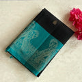 Teal Black Silk Saree Silver Zari Paisley Woven Border Traditional Festive