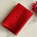 Scarlet Red Designer Pure Silk Saree With Champagne Gold Pallu