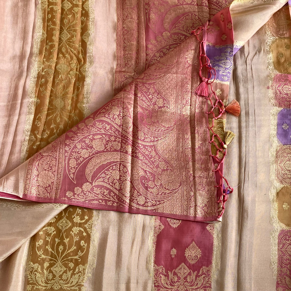 Blush Beige Multishade Soft crepe Silk Saree With Rose Pink Pallu