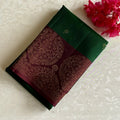 Bottle Green Designer Pure Silk Saree With Stunner Maroon Pallu