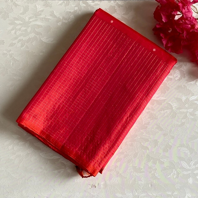 Scarlet Red And Gold Designer Pure Silk Saree With Floral Pallu
