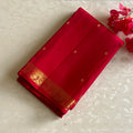 Reddish Pink Kanjeevaram Pure Zari Silk Saree With Ruby Red Pallu