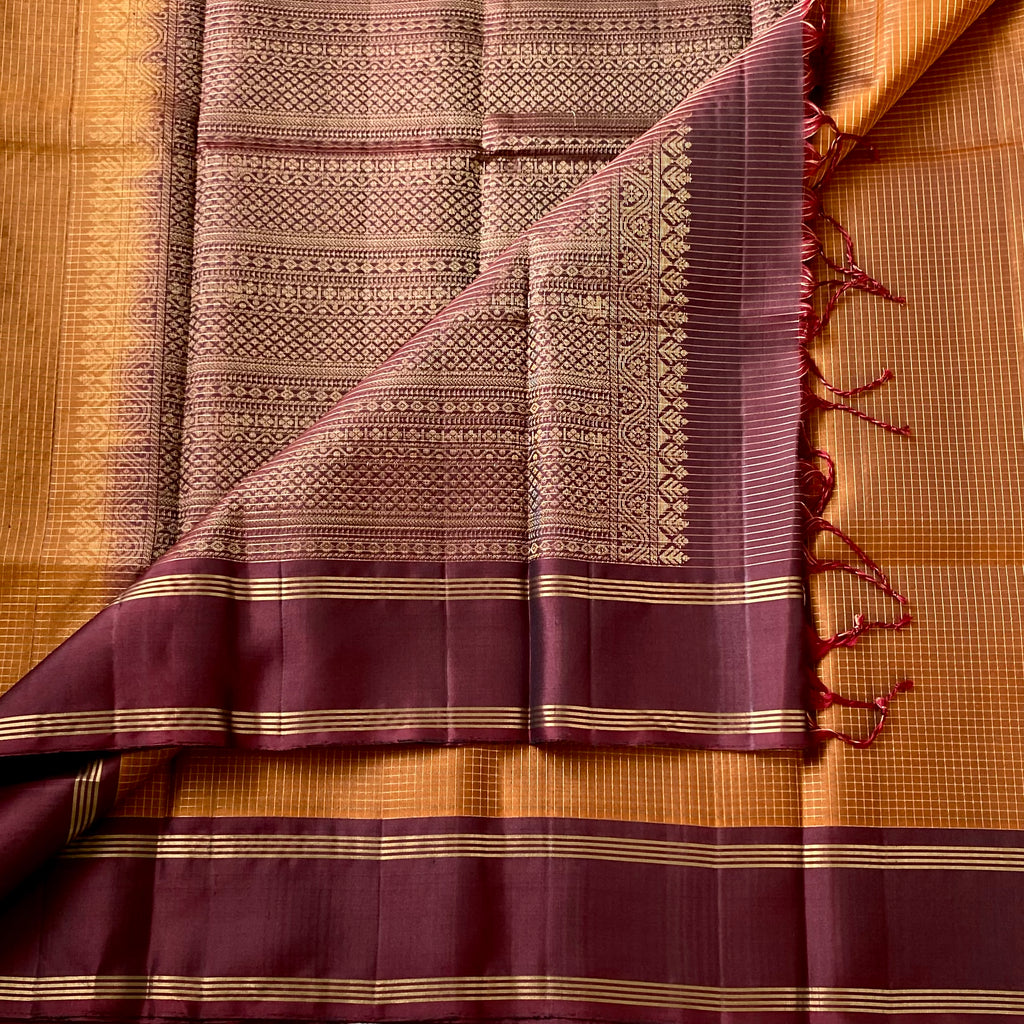 Burnt Orange Deep Burgundy Zari Woven Saree Traditional Festive Elegant