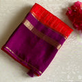 Scarlet Red Soft Crepe Silk Saree With Royal Purple Pallu