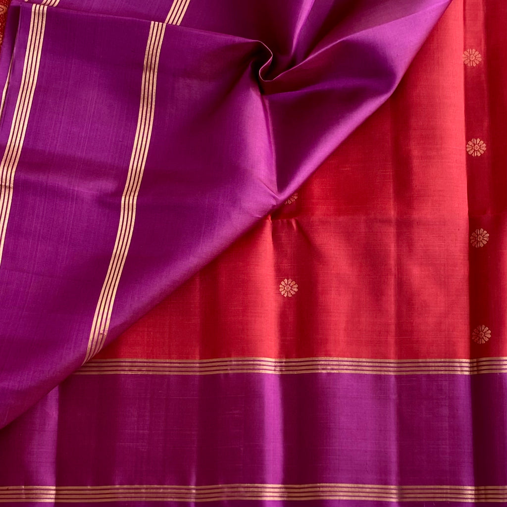 Crimson Red Designer Pure Silk Saree With Royal Magenta Pallu