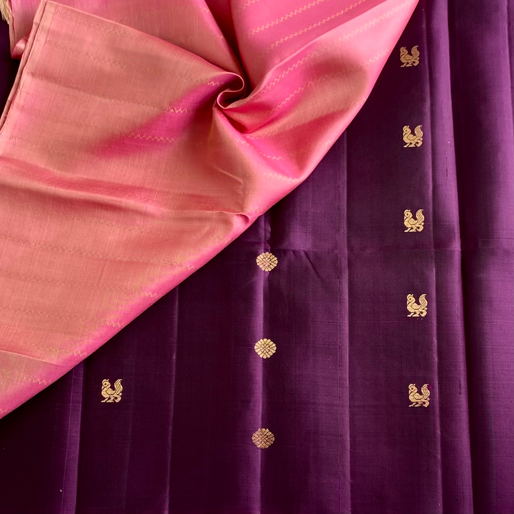 Deep Purple Designer Pure Silk Saree With Rose Pink Pallu