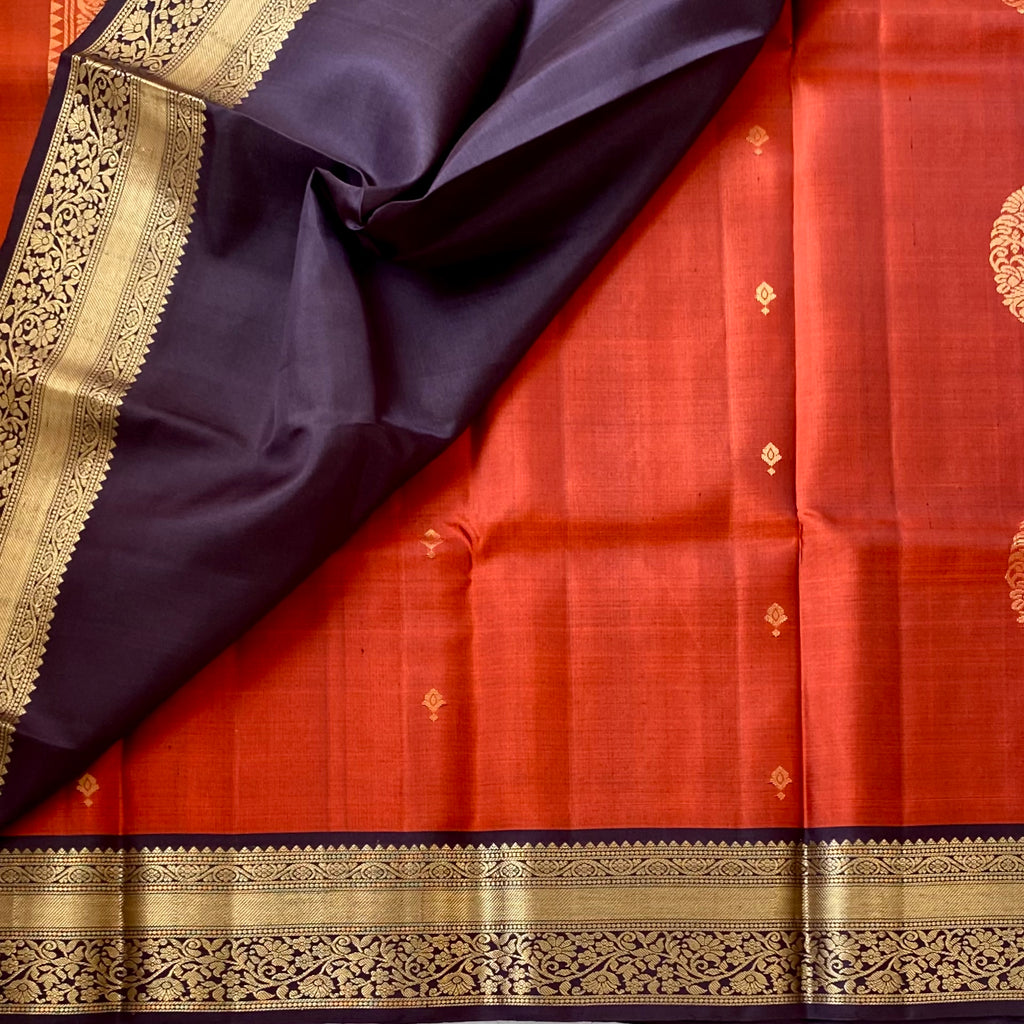 Maroon Rust Red Gold Zari Floral Saree Traditional Wedding Silk