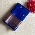 Cobalt Blue Designer Pure Silk Saree With Copper Gold Border