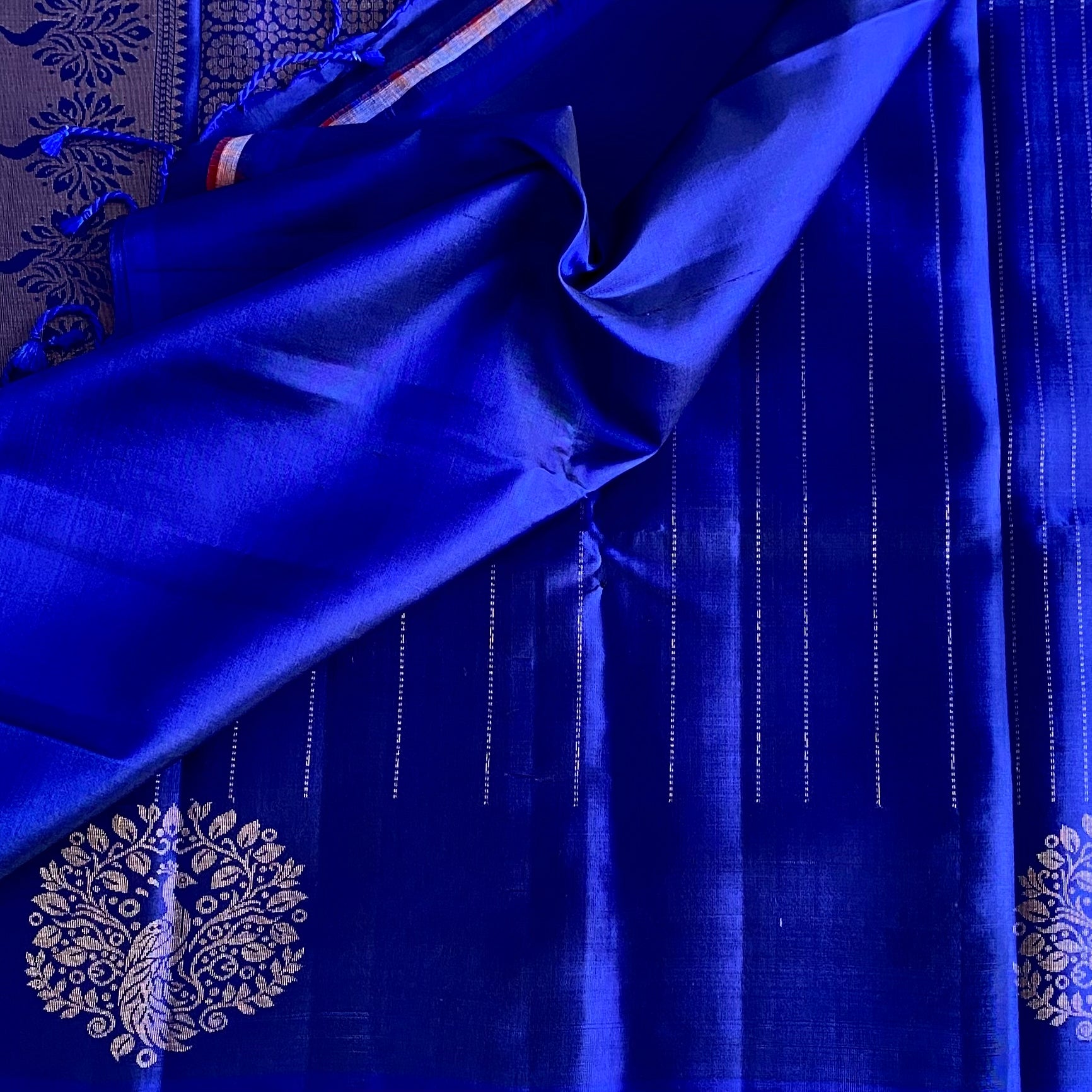 Royal Blue Designer Pure Silk Saree With Gold Pallu