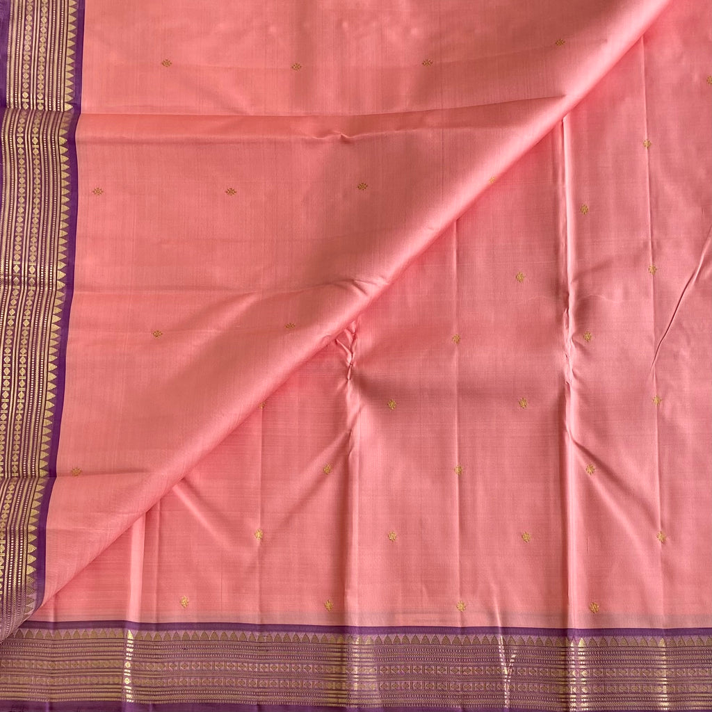 Kanjeevaram Pure Zari Silk Dreamy Baby Pink Saree With Metallic Lavender Pallu