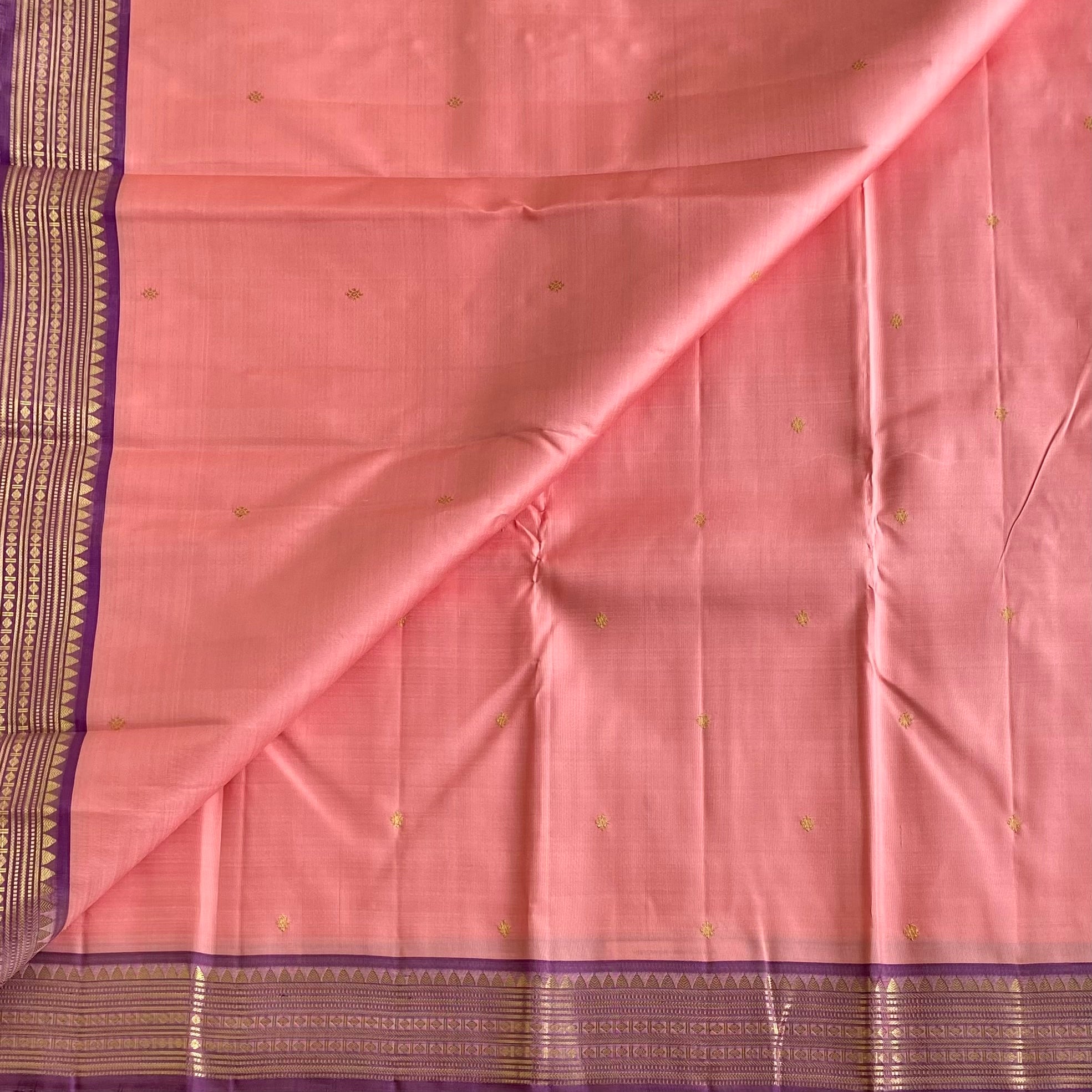 Kanjeevaram Pure Zari Silk Dreamy Baby Pink Saree With Metallic Lavender Pallu