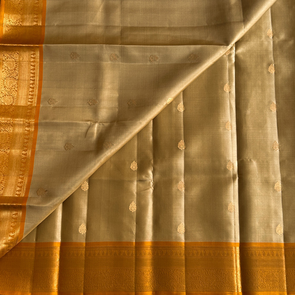 Mustard Gold Saree with Silver Blue Body and Zari Border