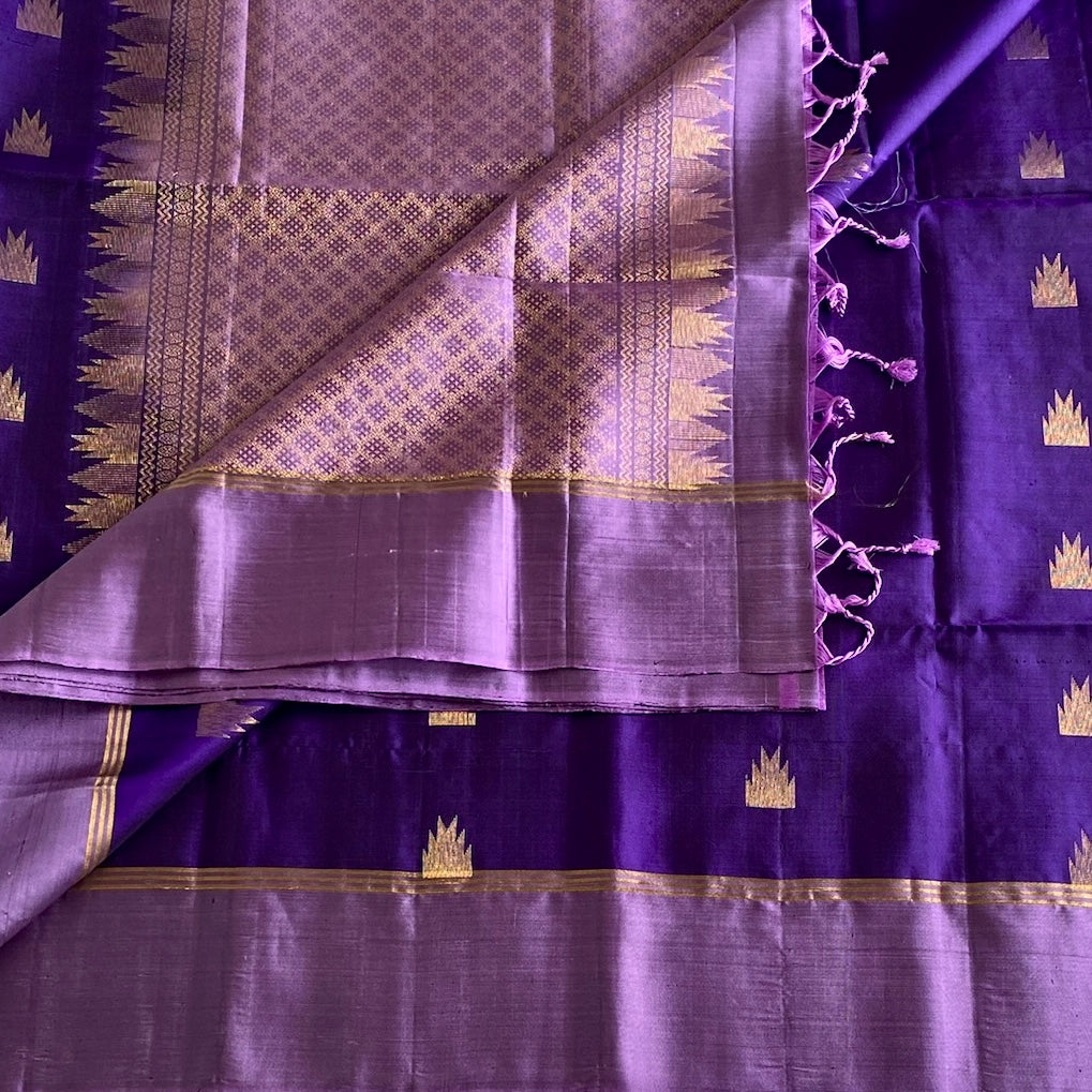 Royal Indigo Purple Designer Pure Silk With Zari Gold Pallu