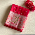 Magenta Silk Saree Floral Brocade Border Rose Gold Tassel Pallu