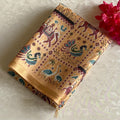 Golden Mustard Soft Tussar Silk Saree With Maroon Motifs