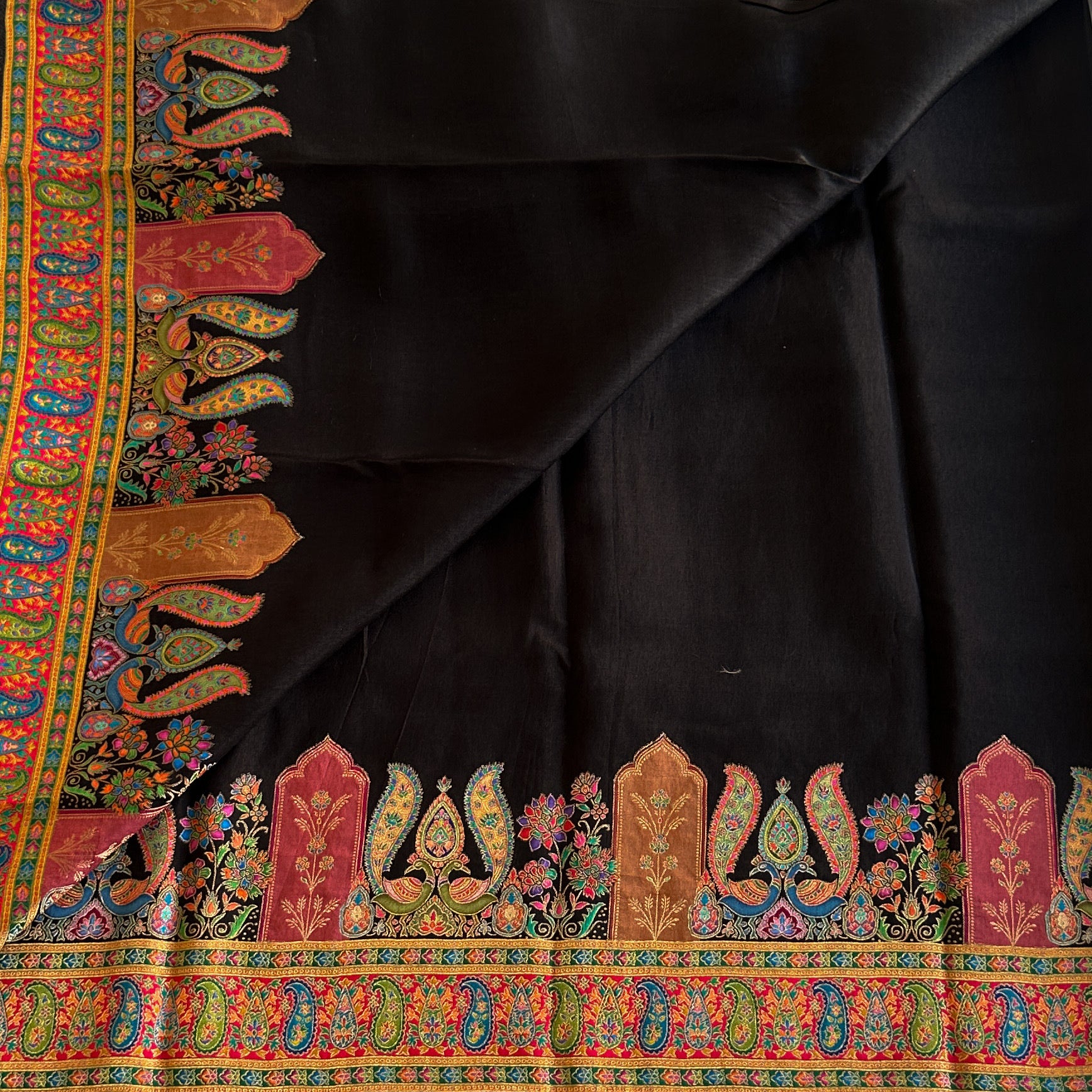 Black Silk Saree with Vibrant Paisley Border and Gold Zari