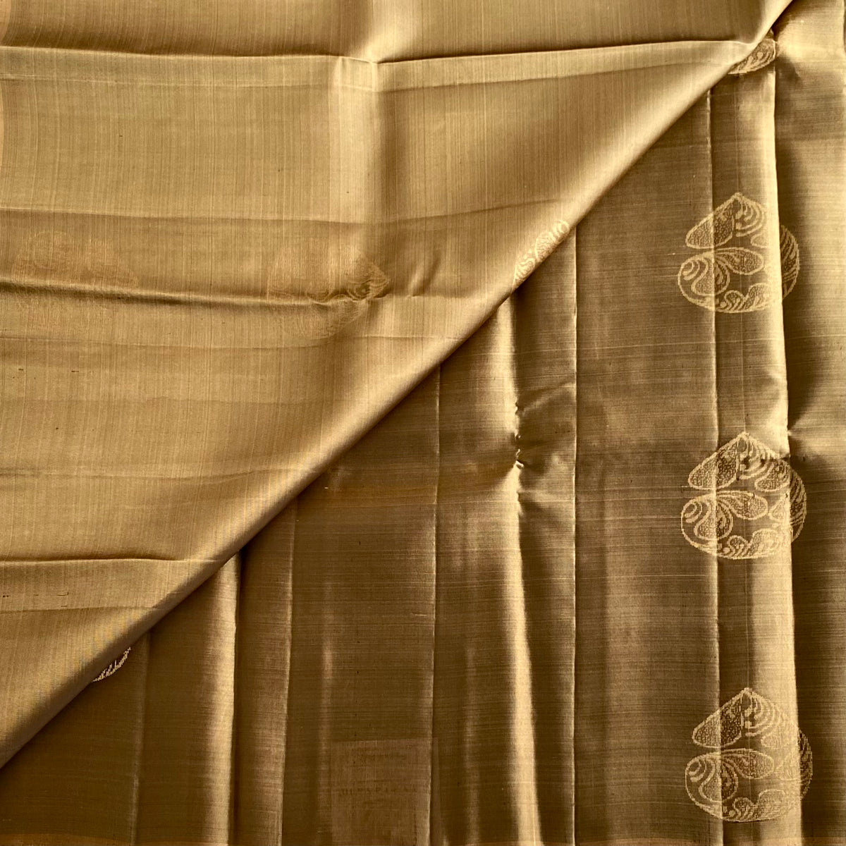 Antique Gold Designer Pure Silk Saree With Deep Maroon Pallu