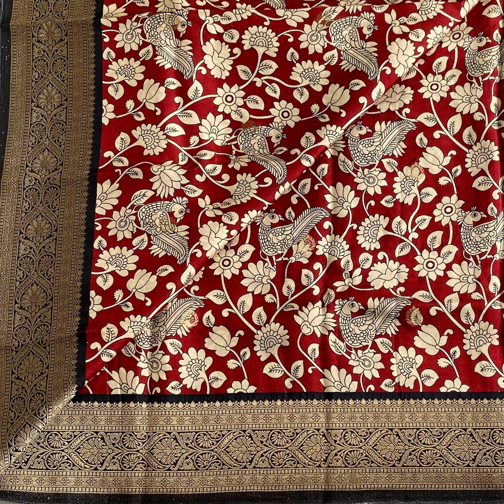 Rufous Red Tussar Silk Saree With Jet Black Pallu