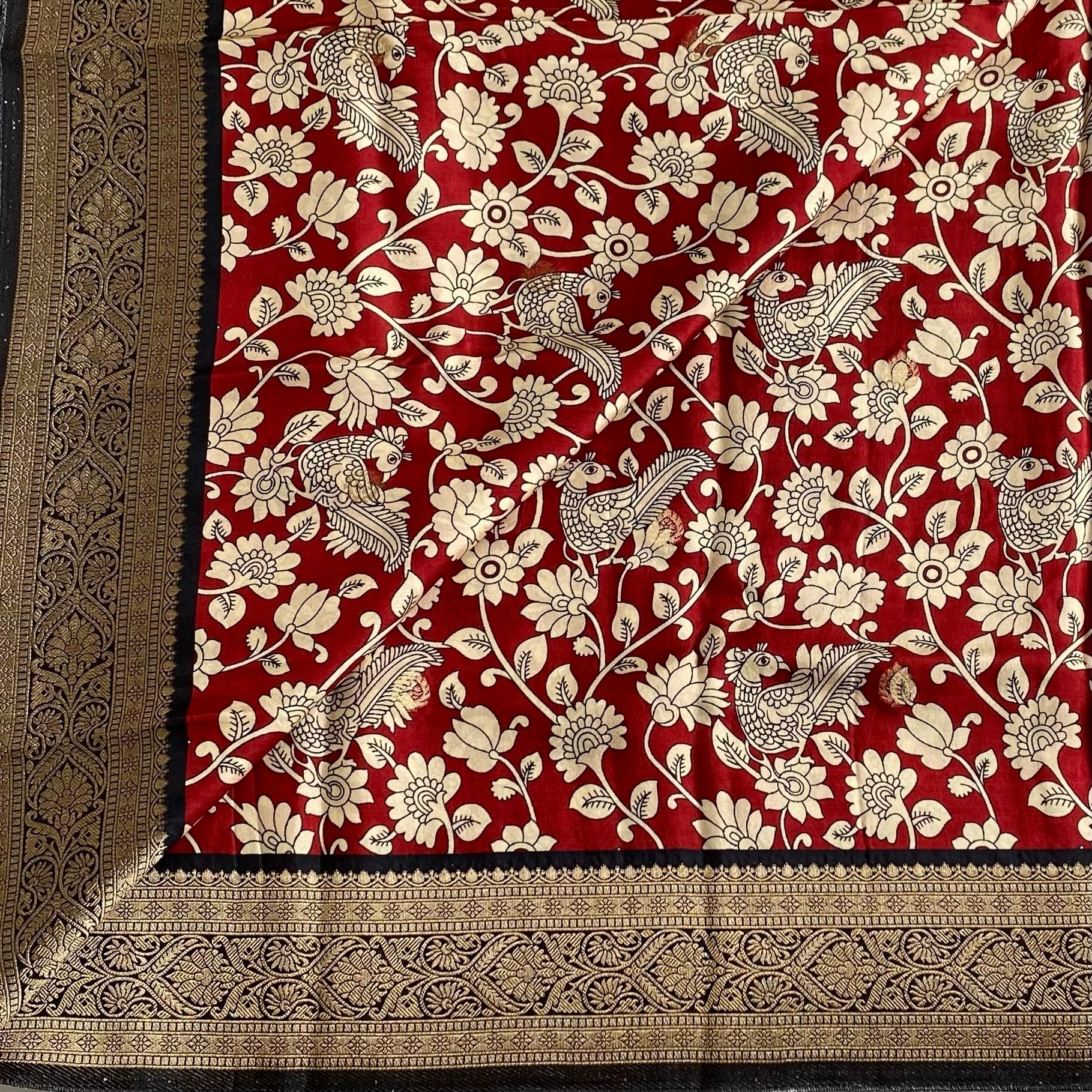 Rufous Red Tussar Silk Saree With Jet Black Pallu
