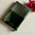 Rare Sage Green Designer Pure Silk Saree With Emerald Green Pallu